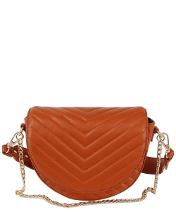 Chevron Quilted Flap Saddle Crossbody Bag LHU483 BROWN